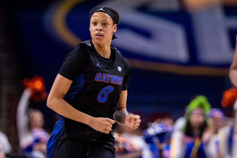 Florida Gators guard Me'Arah O'Neal (8) during the first half against the Alabama Crimson Tide at Bon Secours Wellness Arena.