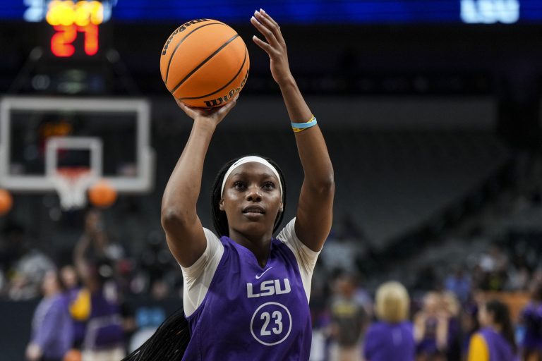 LSU Lady Tigers forward Amani Bartlett (23) shoots during team practice at American Airlines Center.