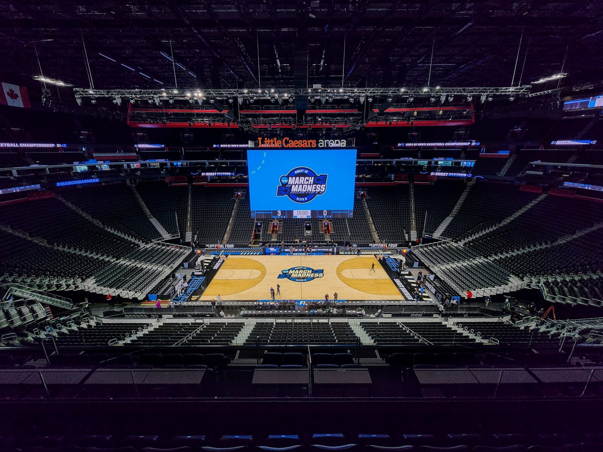 Open practice before the Midwest Regional Sweet 16 round at Little Caesars Arena in Detroit on Thursday, March 28, 2024.