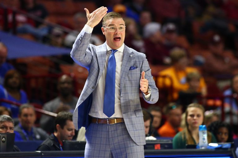 Kentucky Wildcats head coach Matthew Mitchell gives directions during the first half against the Tennessee Lady Vols at Bon Secours Wellness Arena.