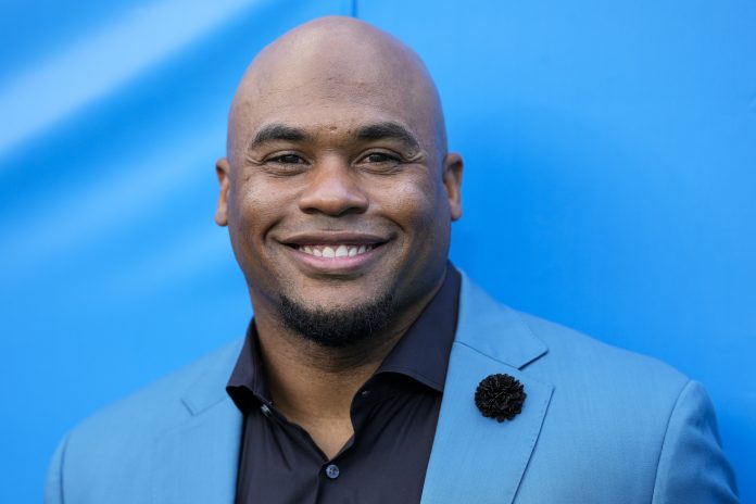 Former Panthers wide receiver and now commentator Steve Smith Sr. before the game between the Carolina Panthers and Baltimore Ravens at Bank of America Stadium.