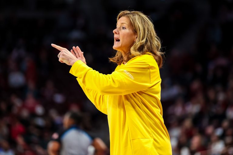 Missouri Tigers head coach Robin Pingeton directs her team against the South Carolina Gamecocks in the first half at Colonial Life Arena.