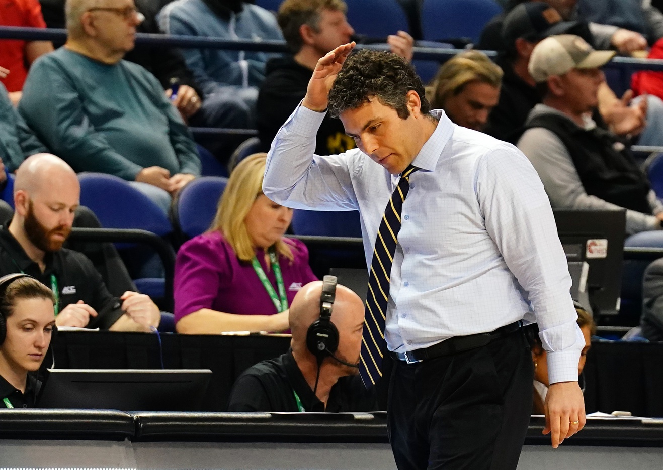 Georgia Tech Yellow Jackets head coach Josh Pastner reacts against the Pittsburgh Panthers during the first half of the second round of the ACC tournament at Greensboro Coliseum.