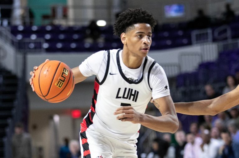Kiyan Anthony of Long Island Lutheran drives toward the basket against Westminster Academy in the City of Palms Classic on Tuesday, Dec. 19, 2023, at Suncoast Credit Union Arena in Fort Myers.