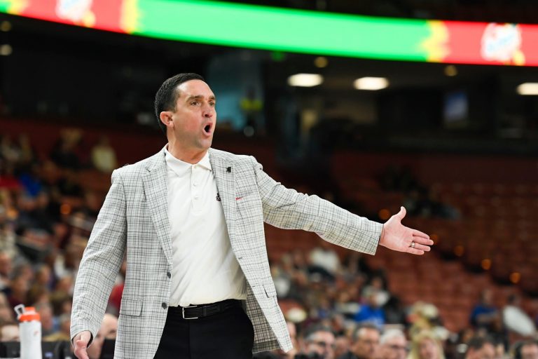 Mississippi State Head Coach Sam Purcell on the court during the second half of the SEC Women's Basketball Tournament game three at the Bon Secours Wellness Arena in Greenville, S.C.