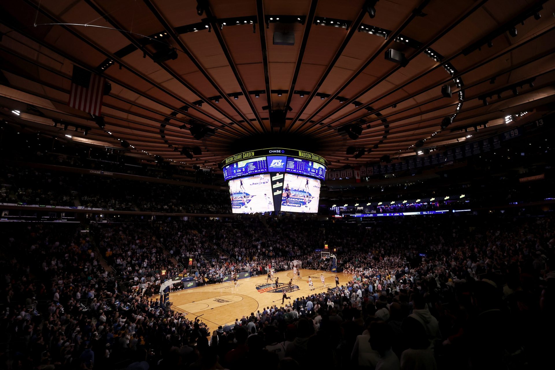 General view of Madison Square Garden during the first half between the Connecticut Huskies and the Marquette Golden Eagles.