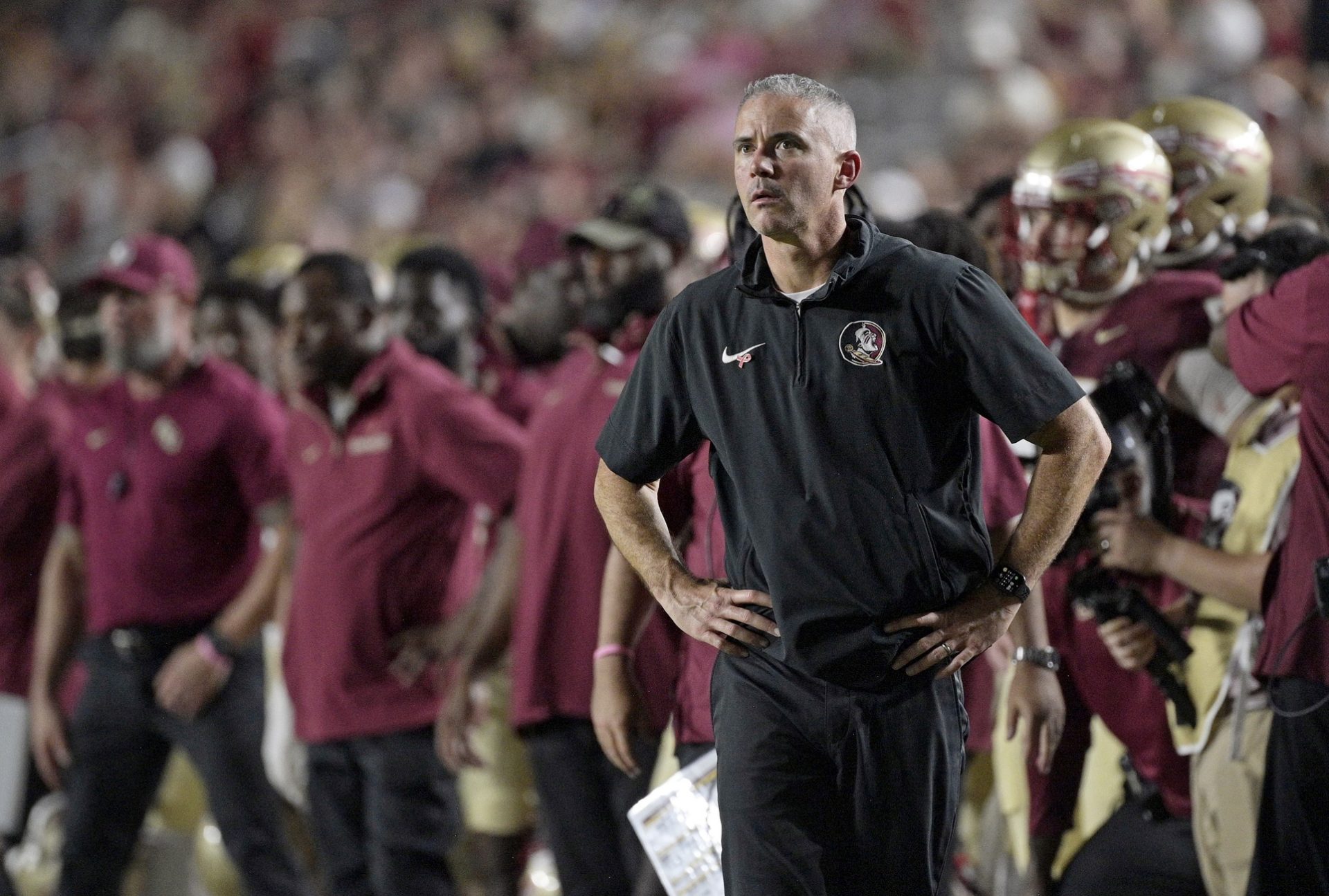 Florida State Seminoles head coach Mike Norvell during the second half against the Clemson Tigers at Doak S. Campbell Stadium.