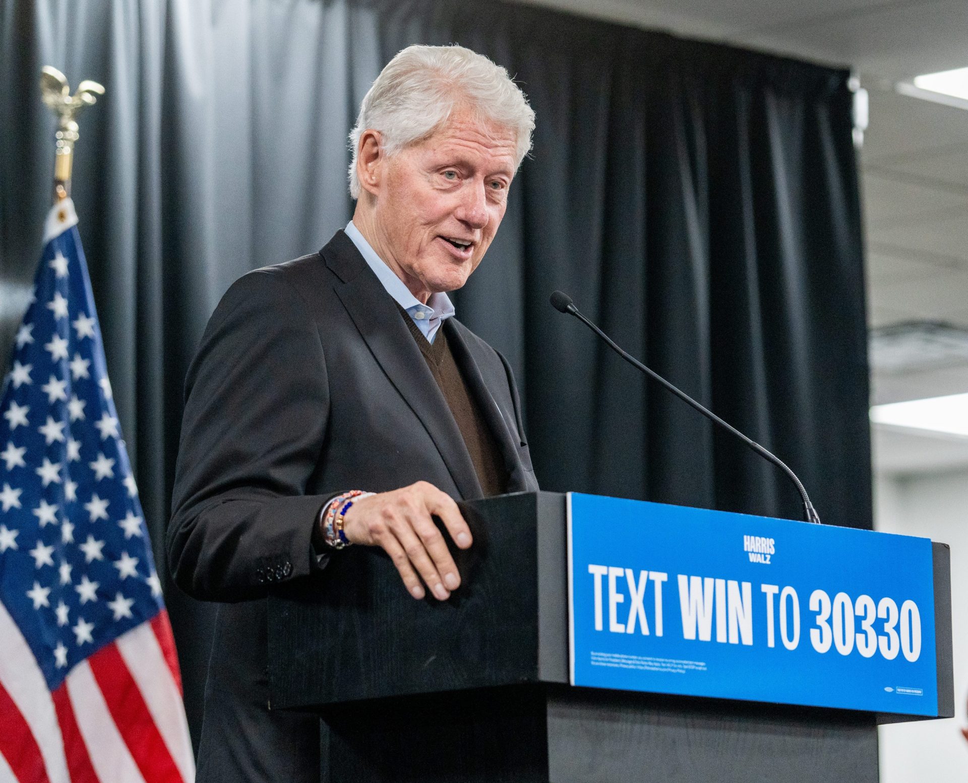 Former President Bill Clinton delivers remarks, as he campaigns for Vice President Kamala Harris, on Thursday October 31, 2024 at The Institute For The Preservation of African-American Music and Arts in Milwaukee, Wis.