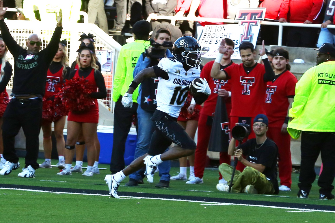 Colorado Buffalos wide receiver LaJohntay Wester (10) rushes for a touchdown against the Texas Tech Red Raiders in the first half at Jones AT&T Stadium and Cody Campbell Field.