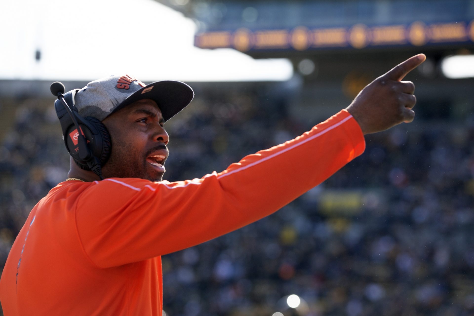 Syracuse Orange head coach Fran Brown argues an official’s call during the first quarter against the California Golden Bears at California Memorial Stadium.