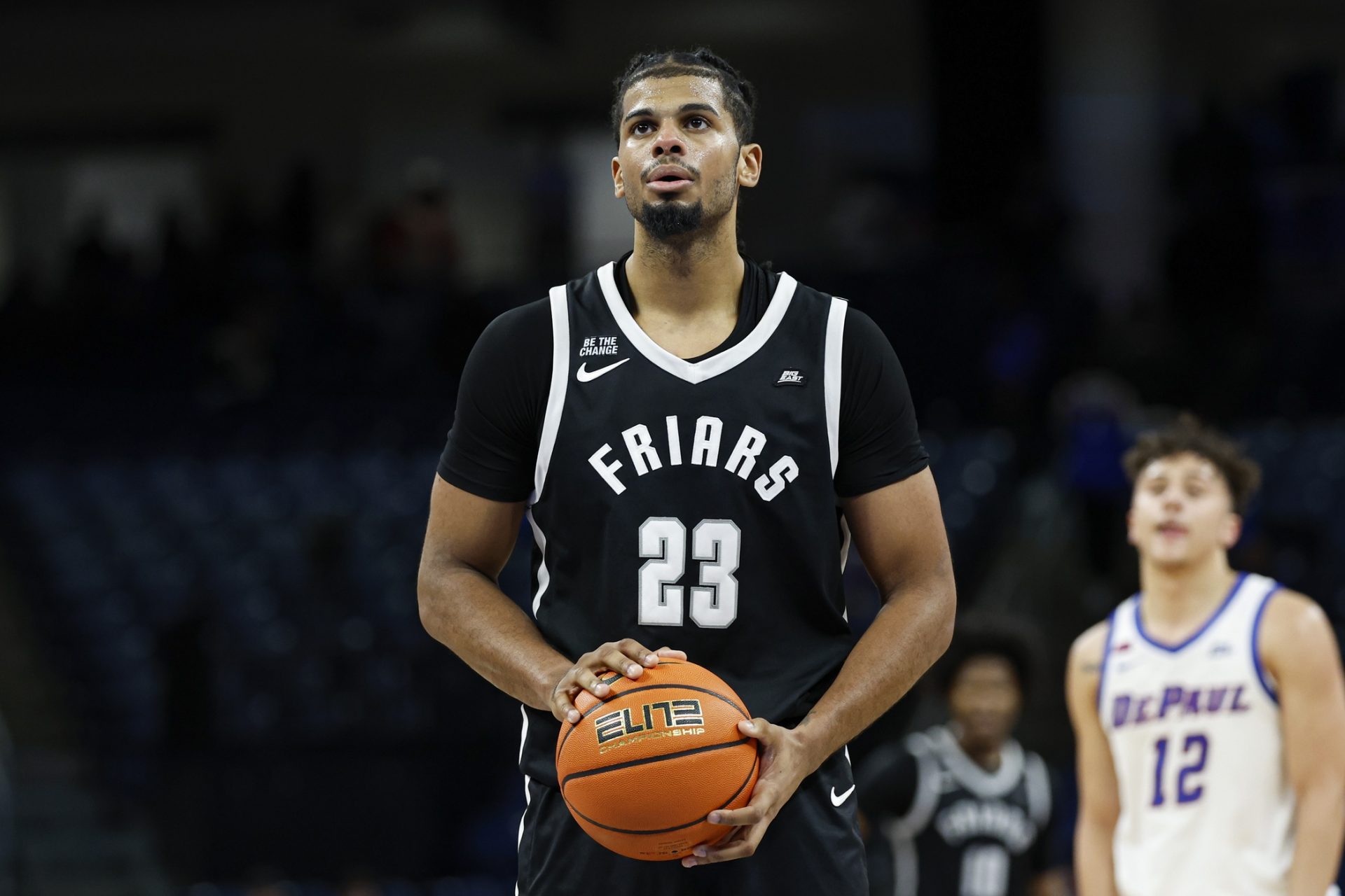 Providence Friars forward Bryce Hopkins (23) shoots a free throw against the DePaul Blue Demons during overtime at Wintrust Arena.