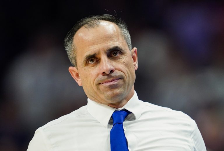 Drake Bulldogs head coach Ben McCollum reacts during the second half against the Kansas State Wildcats at T-Mobile Center.