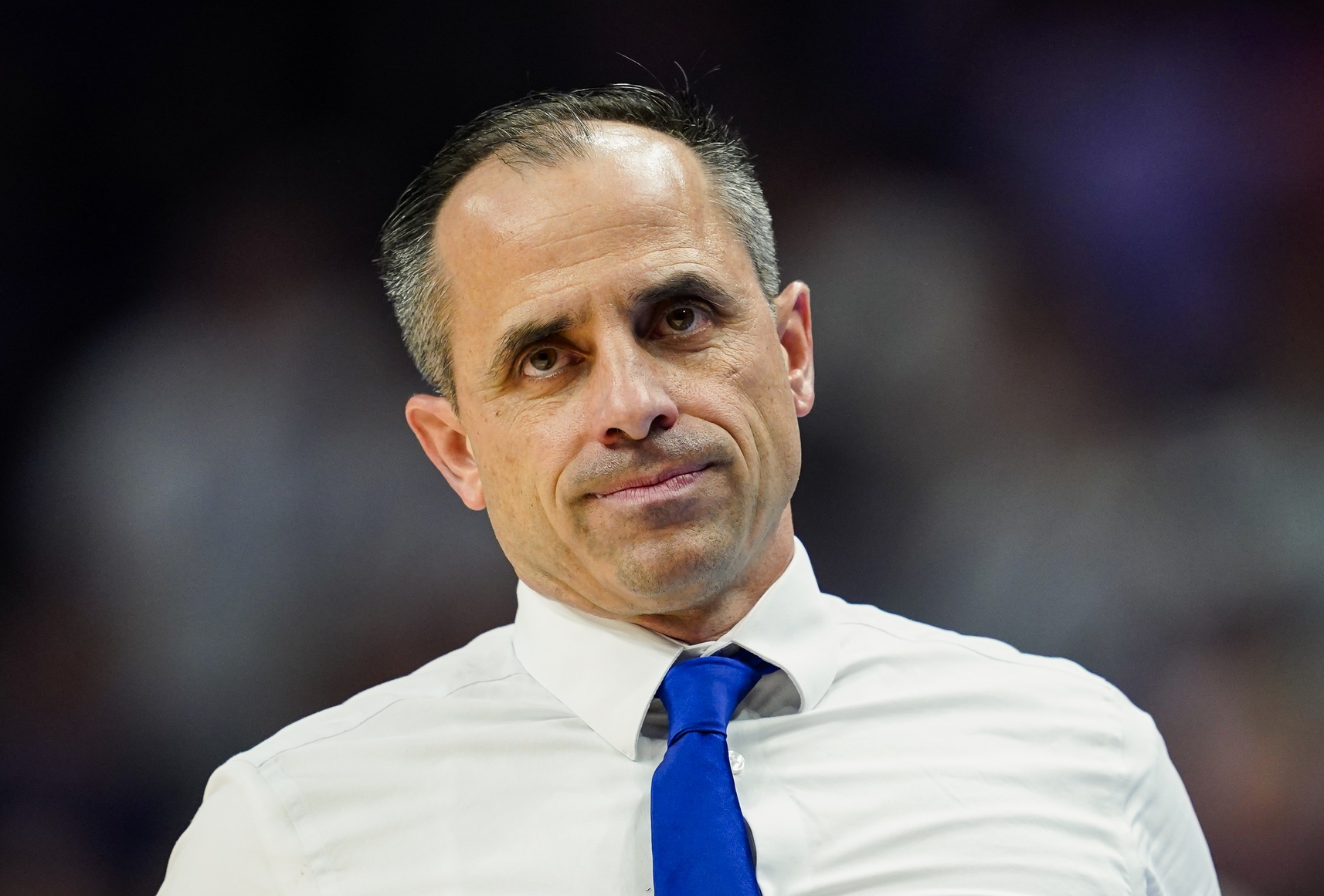 Drake Bulldogs head coach Ben McCollum reacts during the second half against the Kansas State Wildcats at T-Mobile Center.