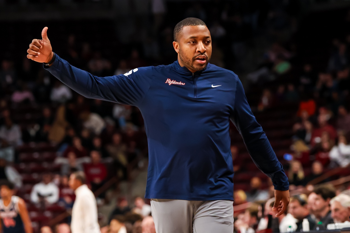 Radford Highlanders head coach Darris Nichols directs his team against the South Carolina Gamecocks in the first half at Colonial Life Arena.