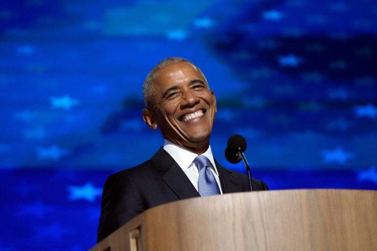 Former President Barack Obama speaks during the second day of the Democratic National Convention at the United Center on Aug 20.
