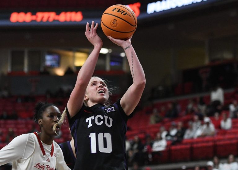 TCU's Hailey Van Lith shoots against Texas Tech in a Big 12 women's basketball game on Jan. 11, 2025.
