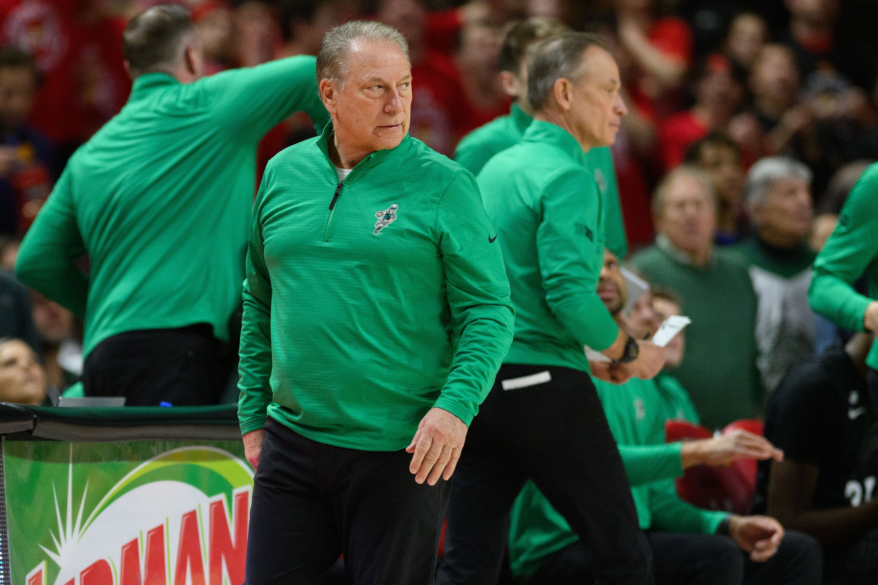 Michigan State Spartans head coach Tom Izzo reacts during the first half against the Maryland Terrapins at Xfinity Center.