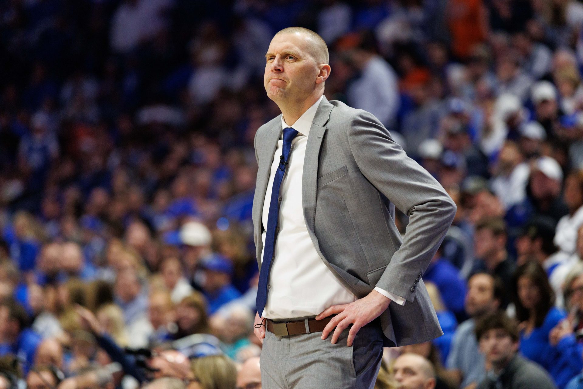 Kentucky Wildcats head coach Mark Pope looks on during the first half against the Auburn Tigers at Rupp Arena at Central Bank Center.