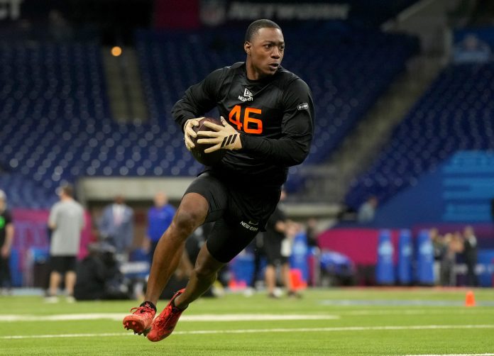 Colorado wideout Lajohntay Wester (WO46) during the 2025 NFL Combine at Lucas Oil Stadium.