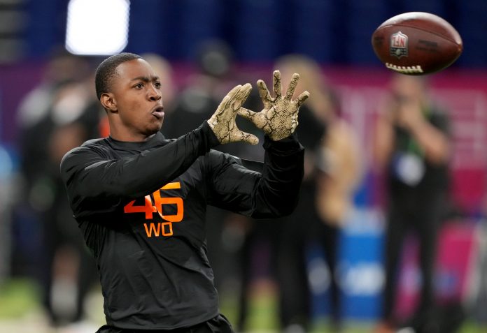 Colorado wideout Lajohntay Wester (WO46) during the 2025 NFL Combine at Lucas Oil Stadium.