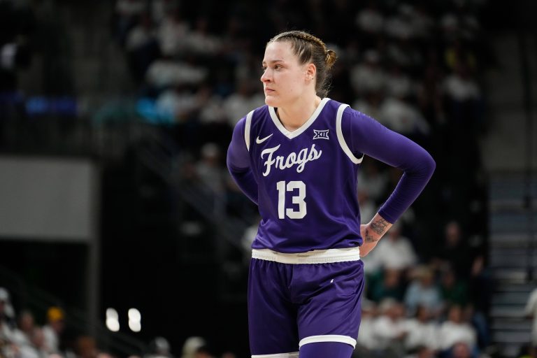 TCU Horned Frogs center Sedona Prince (13) in action against the Baylor Lady Bears during the first half at Paul and Alejandra Foster Pavilion.