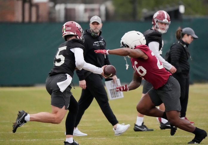 Following the second practice of spring football, Alabama Crimson Tide OC Ryan Grubb breaks down the performances by 'Bama's quarterbacks.