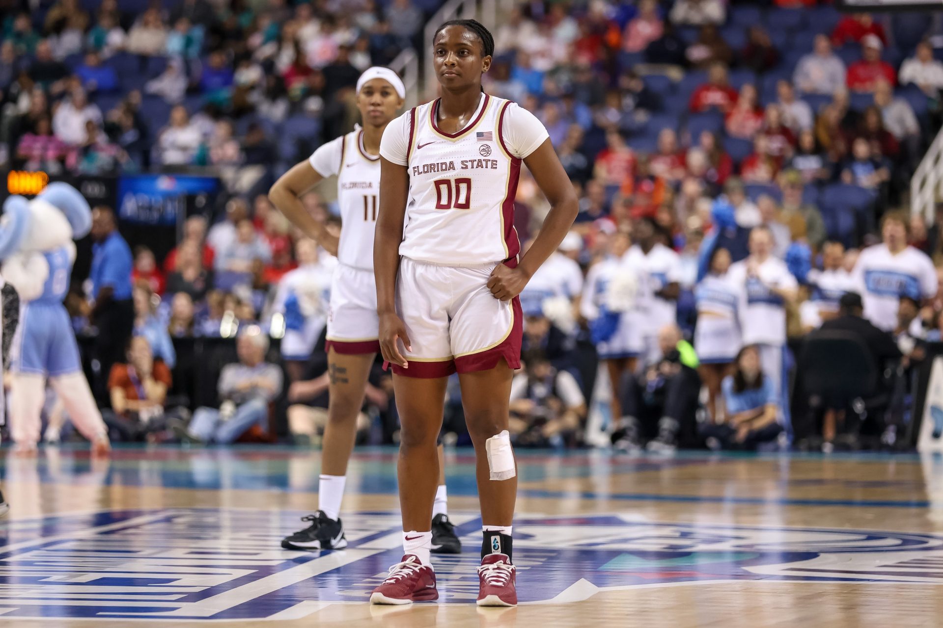 Florida State Seminoles guard Ta'Niya Latson (00) stands on the court during the third quarter against North Carolina Tar Heels at First Horizon Coliseum.