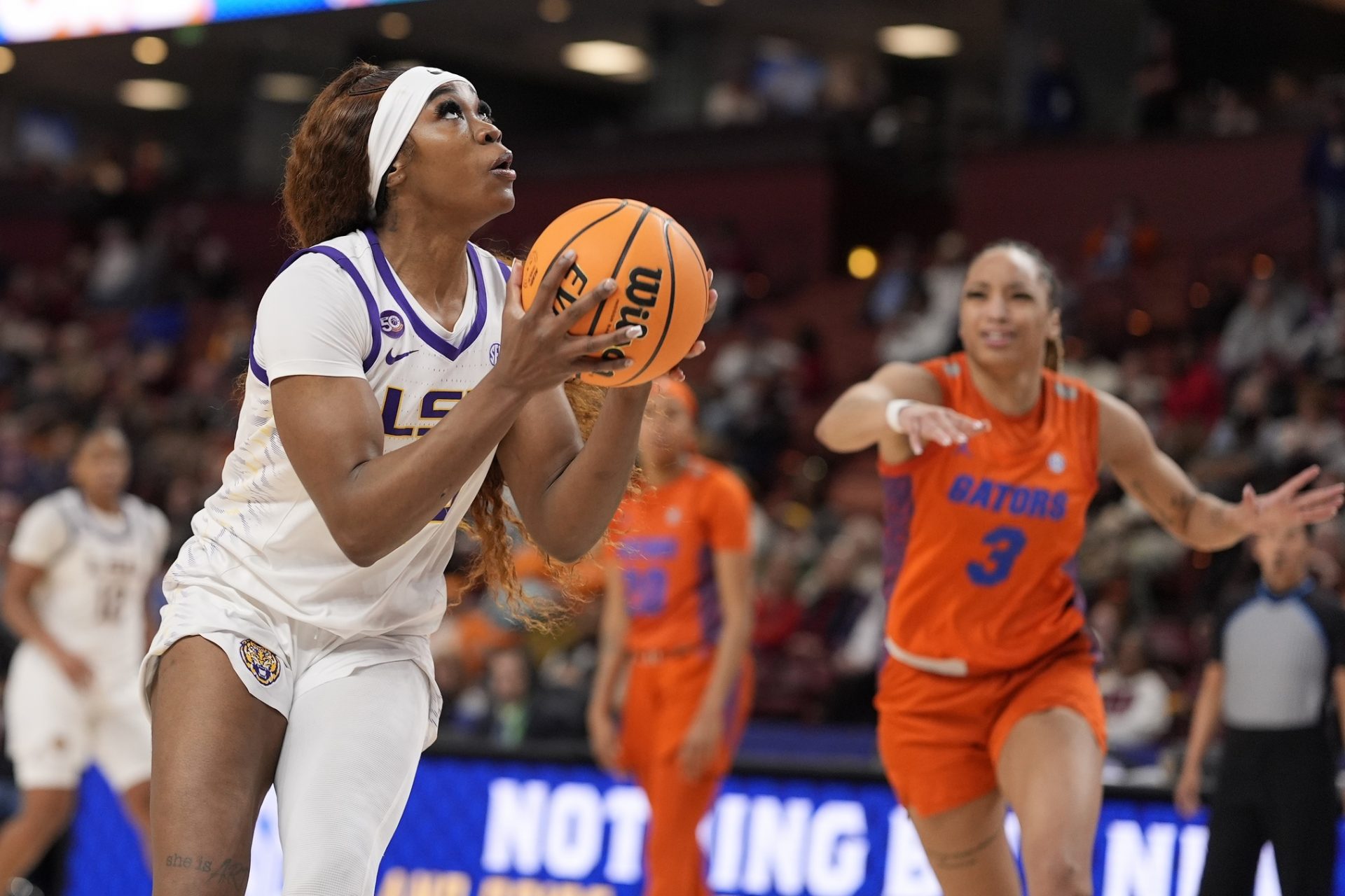 LSU Lady Tigers guard Aneesah Morrow (24) shoots against the Florida Gators during the second half at Bon Secours Wellness Arena.