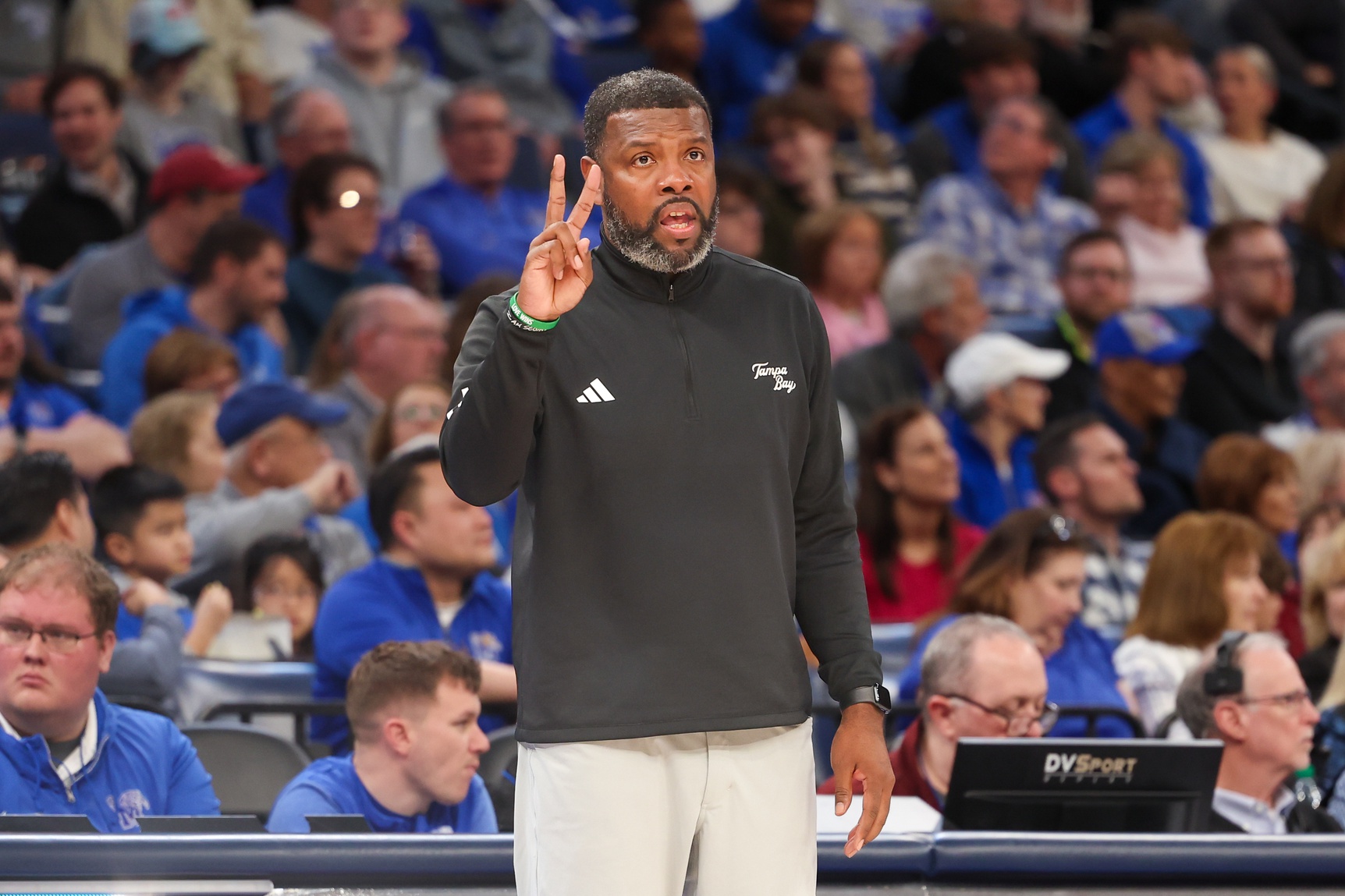 South Florida Bulls head coach Ben Fletcher call a play against the Memphis Tigers during the first half at FedExForum.