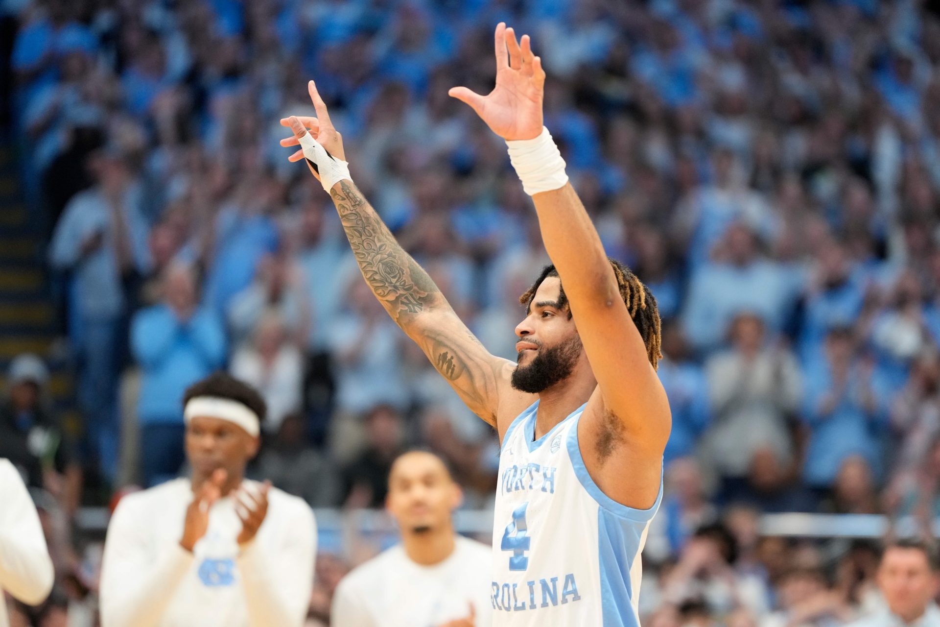 North Carolina Tar Heels guard RJ Davis (4) is recognized before the game at Dean E. Smith Center.