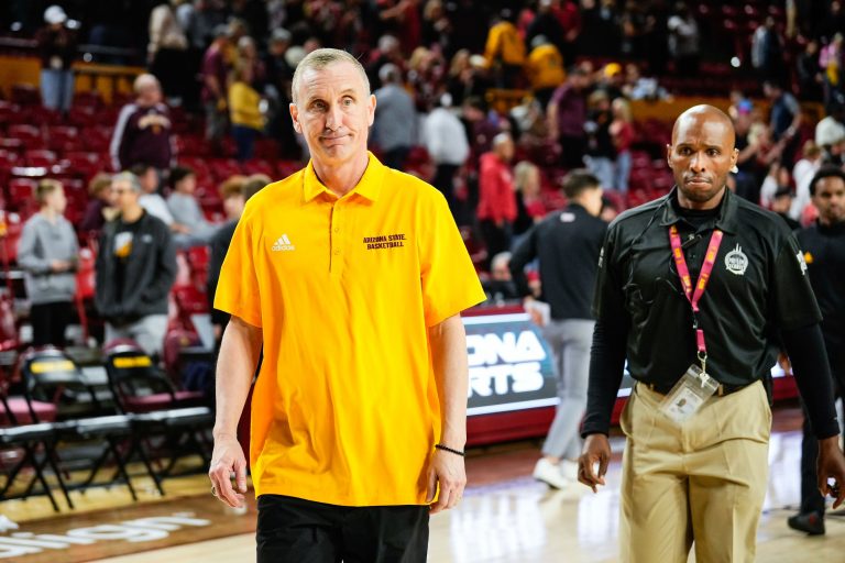 Arizona State Sun Devils head coach Bobby Hurley walks off the court at Desert Financial Arena.