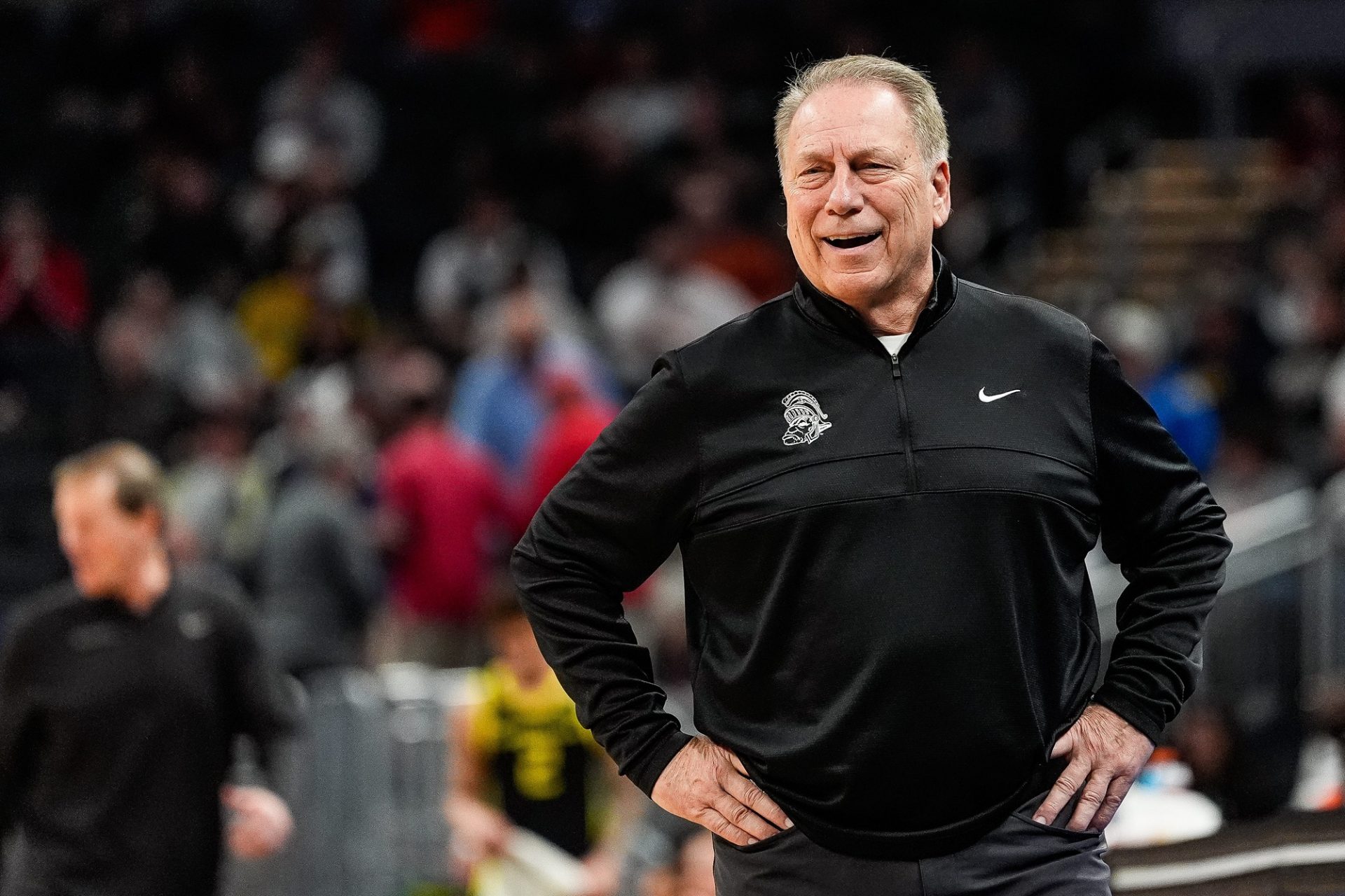 Michigan State head coach Tom Izzo reacts to a play against Oregon during the second half of Big Ten Tournament quarterfinal at Gainbridge Fieldhouse in Indianapolis, Ind. on Friday, March 14, 2025.