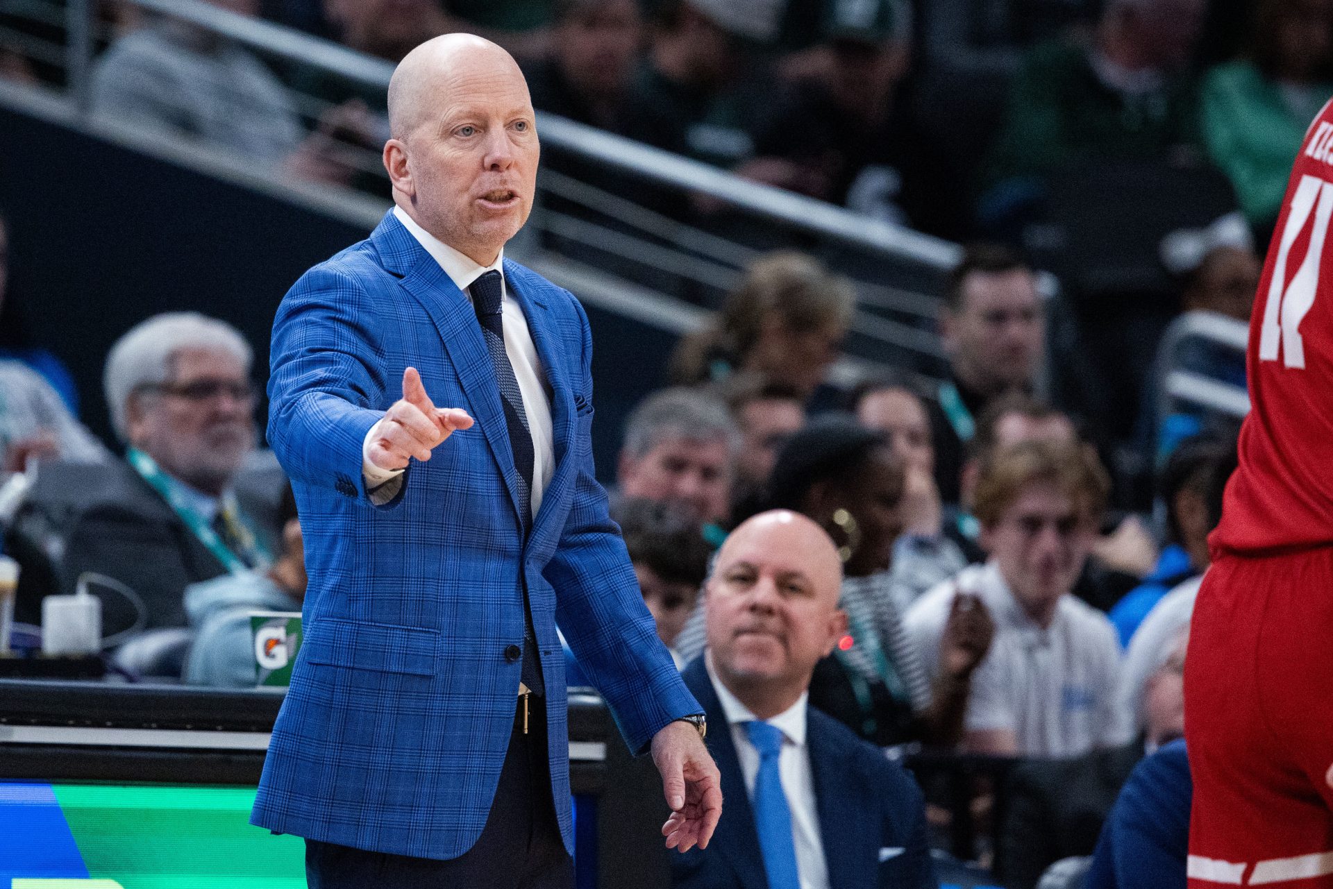 UCLA Bruins head coach Mick Cronin  in the first half against the Wisconsin Badgers  at Gainbridge Fieldhouse.