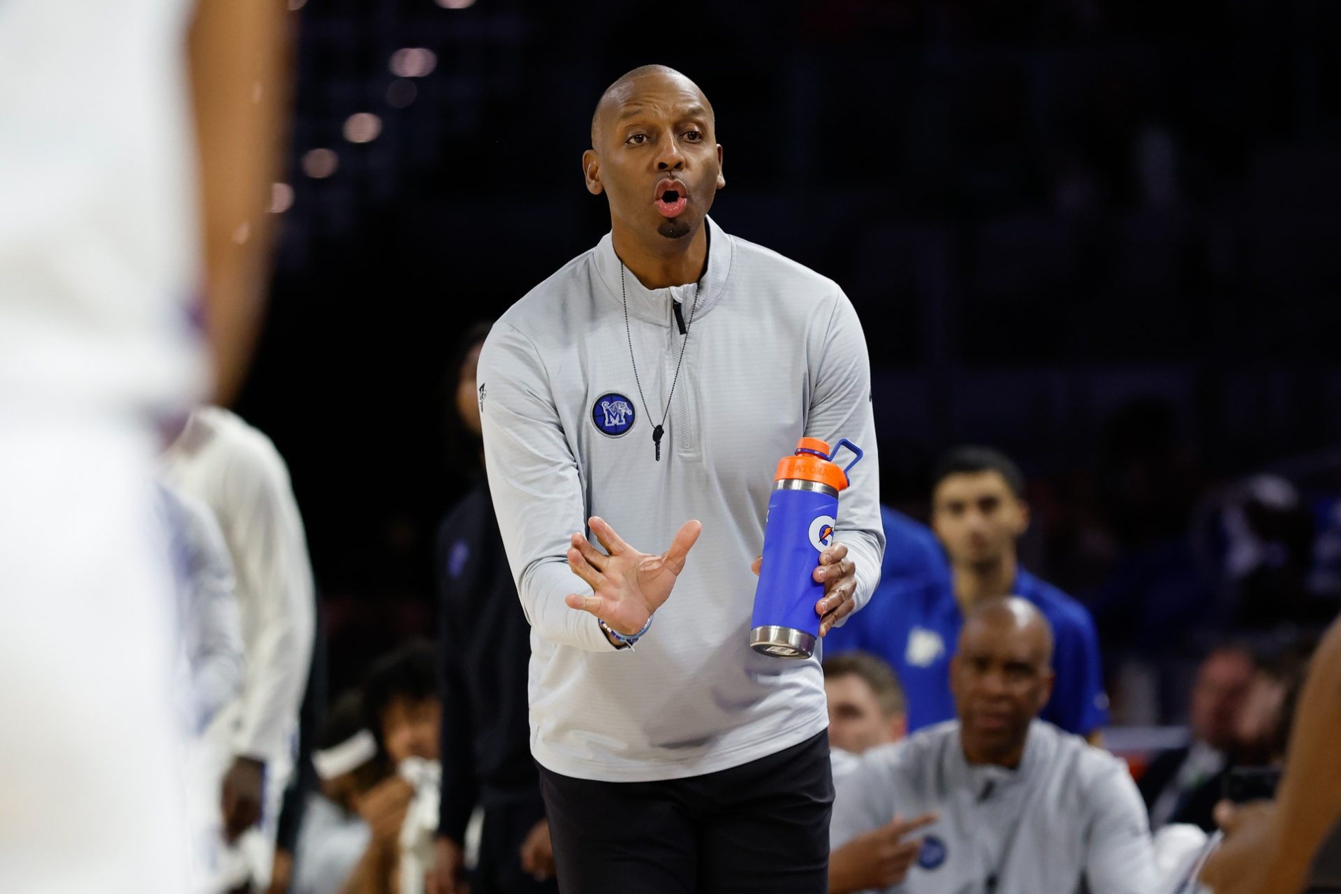 Memphis Tigers head coach Penny Hardaway reacts against the UAB Blazers during the first half at Dickies Arena.