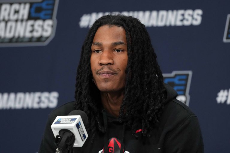 Georgia Bulldogs guard Silas Demary Jr. (5) at press conference at Intrust Bank Arena.