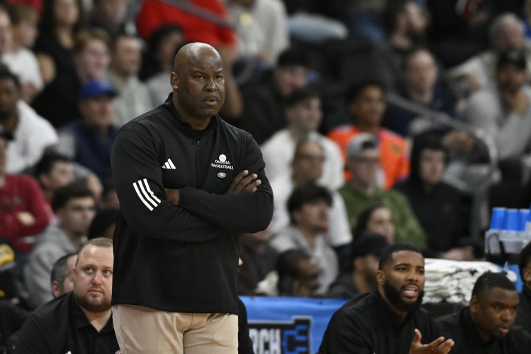 Omaha Mavericks head coach Chris Crutchfield looks on during the second half against the St. John's Red Storm at Amica Mutual Pavilion.