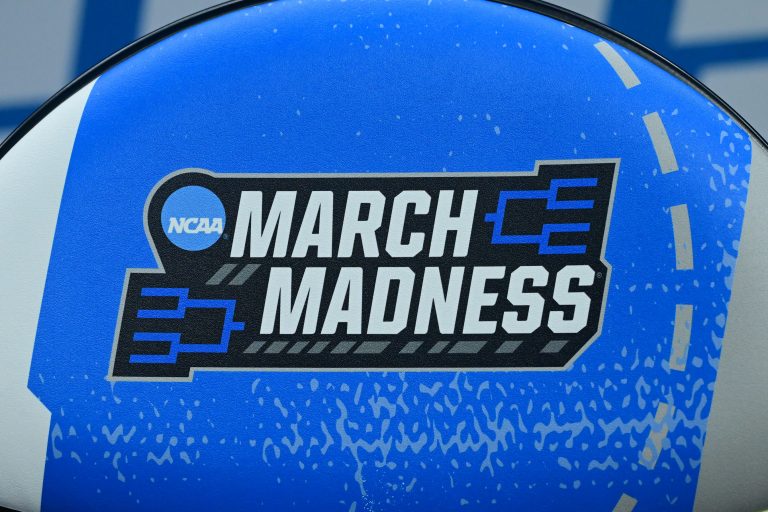 General view of the “March Madness” logo prior to the game between the Robert Morris Colonials and the Alabama Crimson Tide during the NCAA Tournament