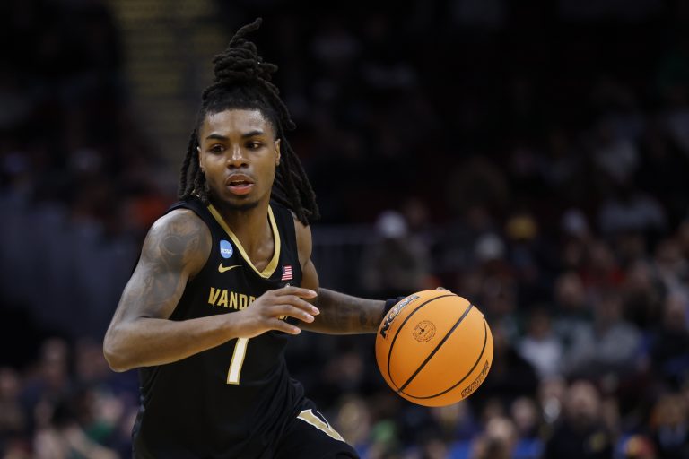 Vanderbilt Commodores guard Jason Edwards (1) dribbles the ball in the second half against the St. Mary's Gaels at Rocket Arena.