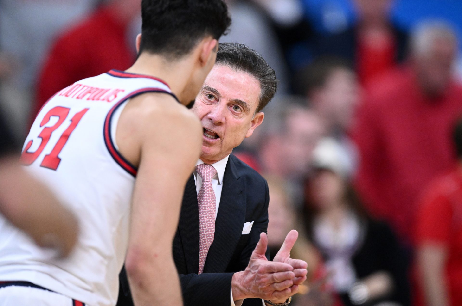 St. John's Red Storm head coach Rick Pitino during the first half of a second round men’s NCAA Tournament game against the Arkansas Razorbacks at Amica Mutual Pavilion.