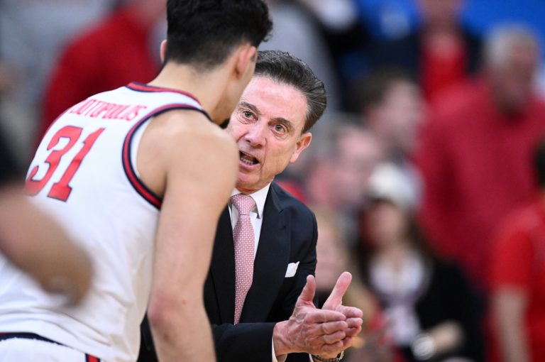 St. John's Red Storm head coach Rick Pitino during the first half of a second round men’s NCAA Tournament game against the Arkansas Razorbacks at Amica Mutual Pavilion.