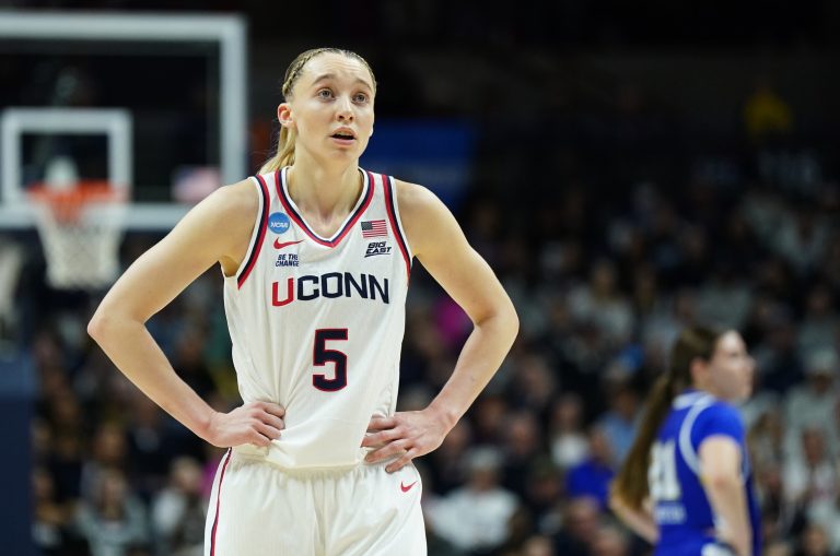 UConn Huskies guard Paige Bueckers (5) on the court against the South Dakota State Jackrabbits in the first half at Harry A. Gampel Pavilion.