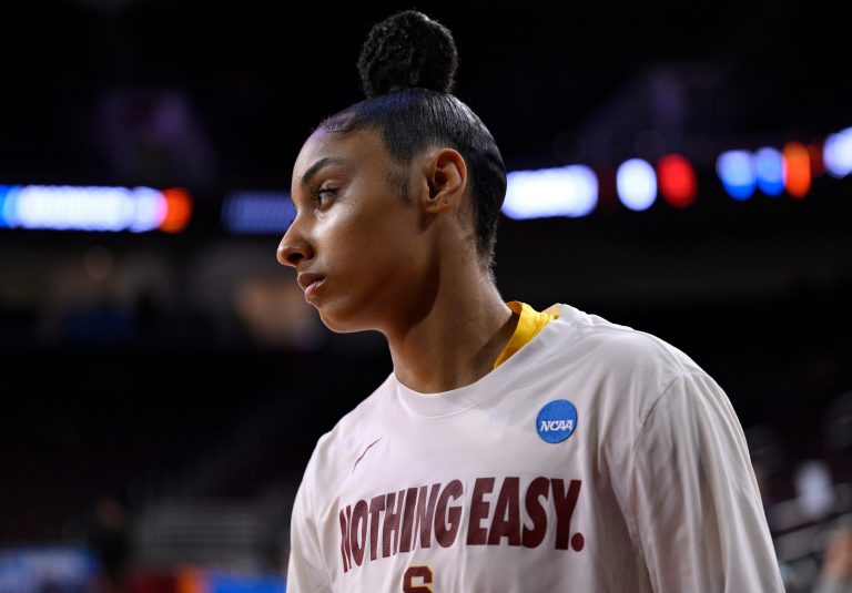 USC Trojans guard JuJu Watkins (12) during pregame warmups before an NCAA Tournament second round game against the Mississippi State Bulldogs at Galen Center.