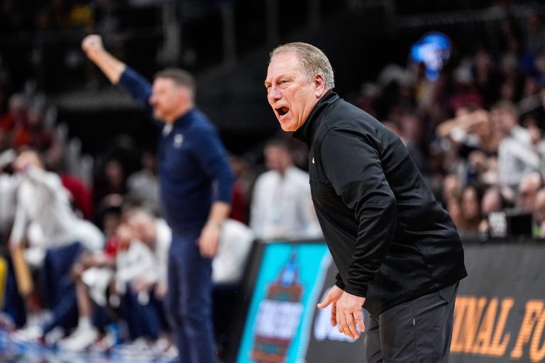 Michigan State head coach Tom Izzo reacts to a play against Ole Miss during the second half of the Sweet 16