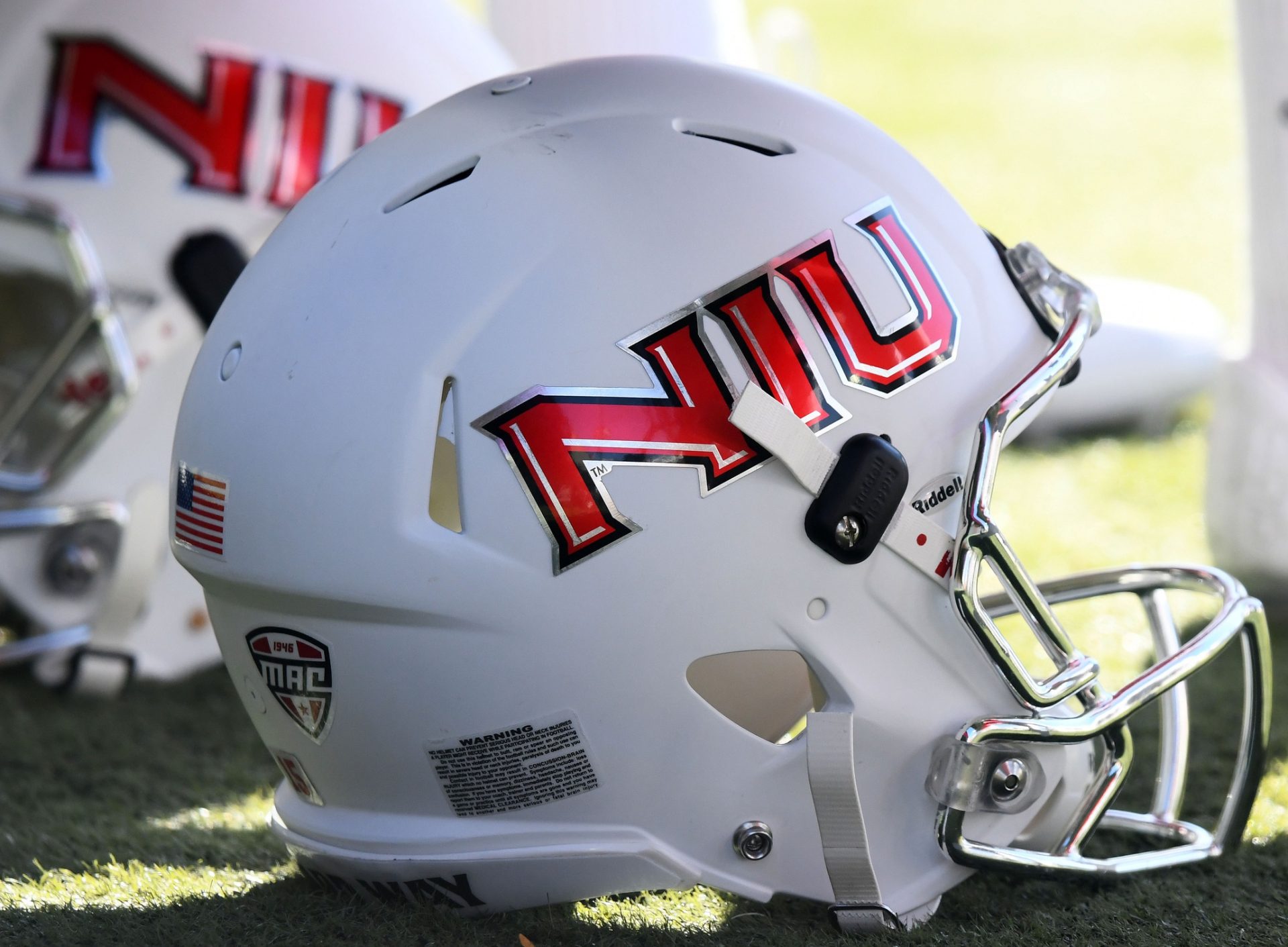 A detailed view of the Northern Illinois Huskies helmet before the game against the Buffalo Bulls at Huskie Stadium.