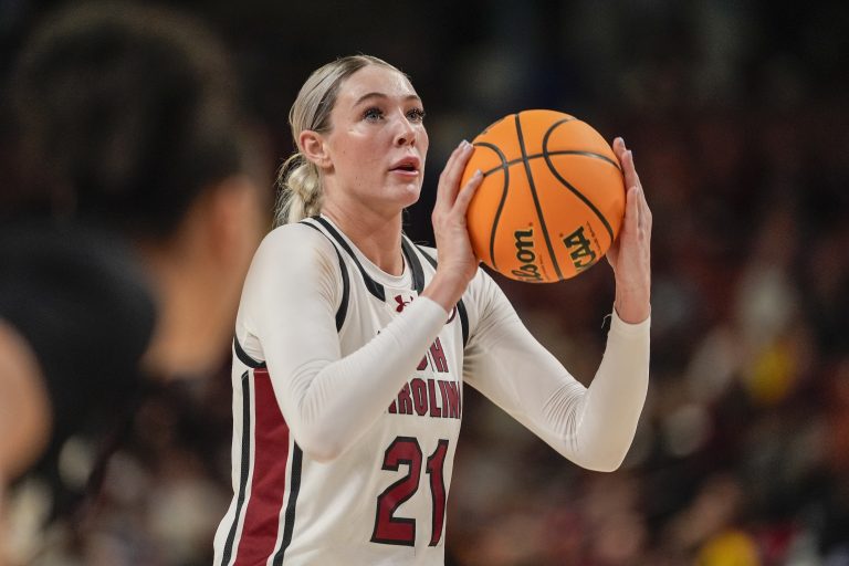 South Carolina Gamecocks forward Chloe Kitts (21) shoots a free throw against the Vanderbilt Commodores during the second half at Bon Secours Wellness Arena.