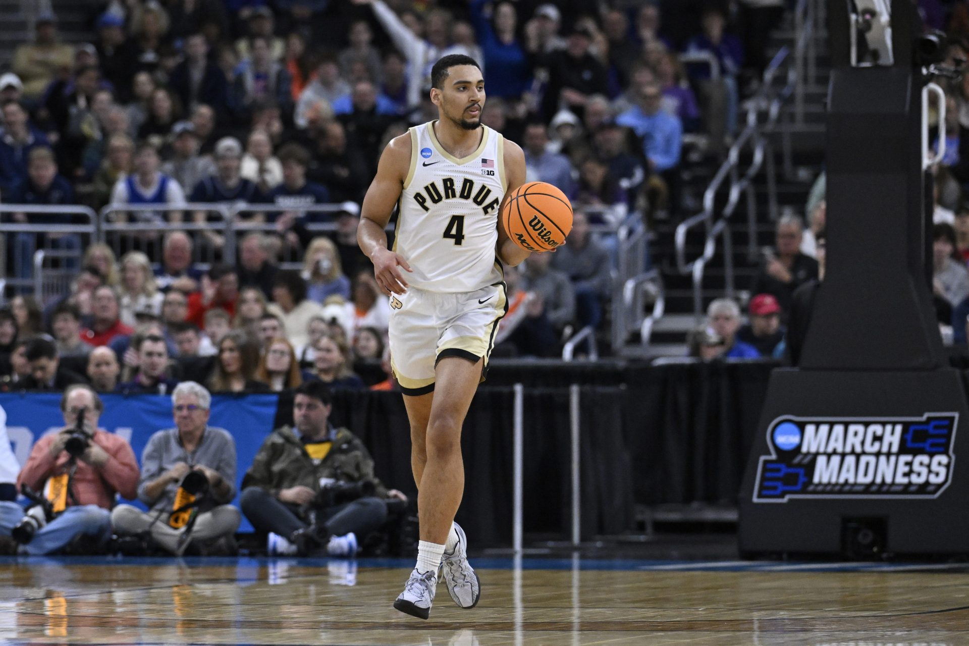 Purdue Boilermakers forward Trey Kaufman-Renn (4) brings the ball upcourt against the High Point Panthers during the second half at Amica Mutual Pavilion.