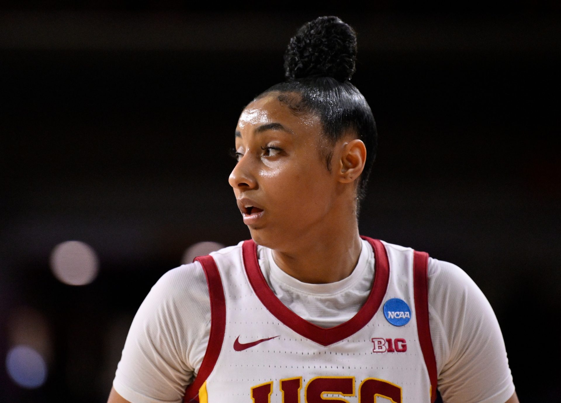 USC Trojans guard JuJu Watkins (12) during the second quarter of an NCAA Tournament game against the UNC Greensboro Spartans at Galen Center.