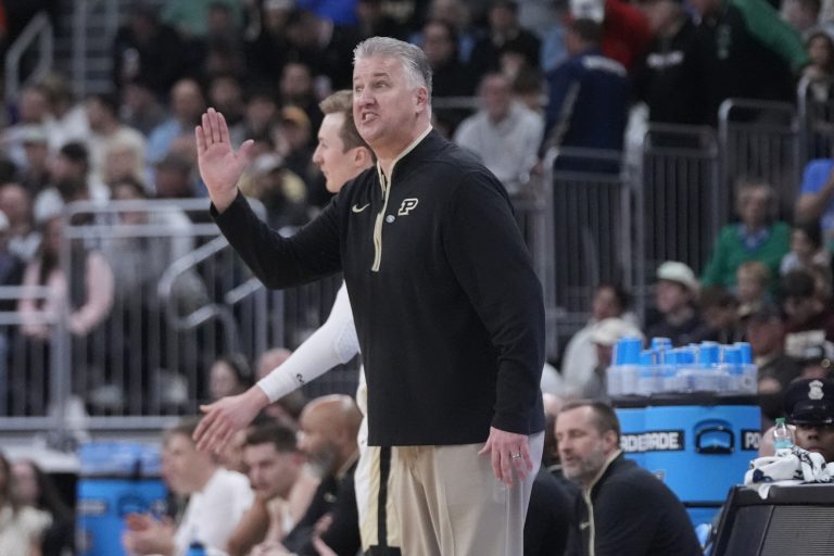 Purdue Boilermakers head coach Matt Painter reacts during the first half against the High Point Panthers at Amica Mutual Pavilion.