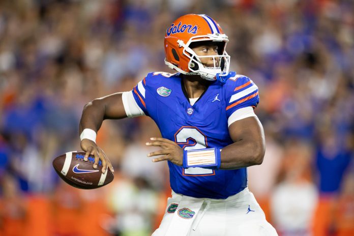 Florida Gators quarterback DJ Lagway (2) throws the ball against the Kentucky Wildcats during the first half at Ben Hill Griffin Stadium.