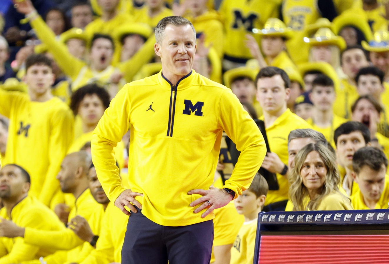 Michigan Wolverines head coach Dusty May looks on during the first half against the Michigan State Spartans at Crisler Center.